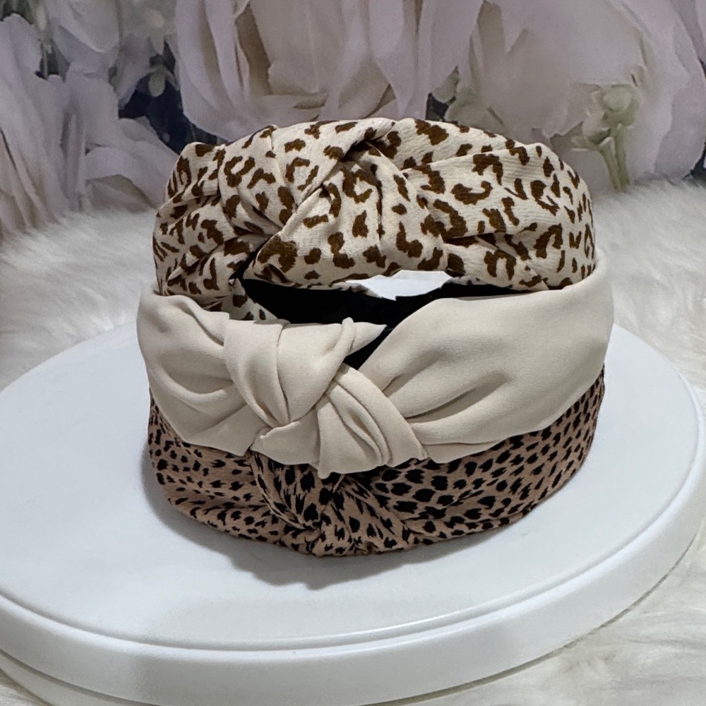 Chic Leopard and Cream Knotted Headband Trio